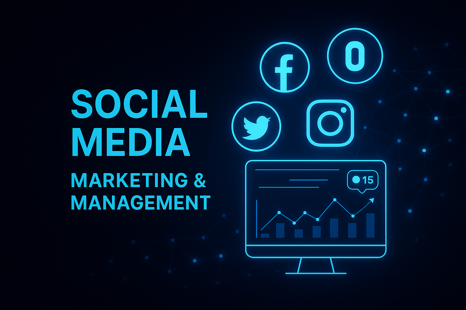 Social media marketing and management with content planning, posting, and analytics visuals
