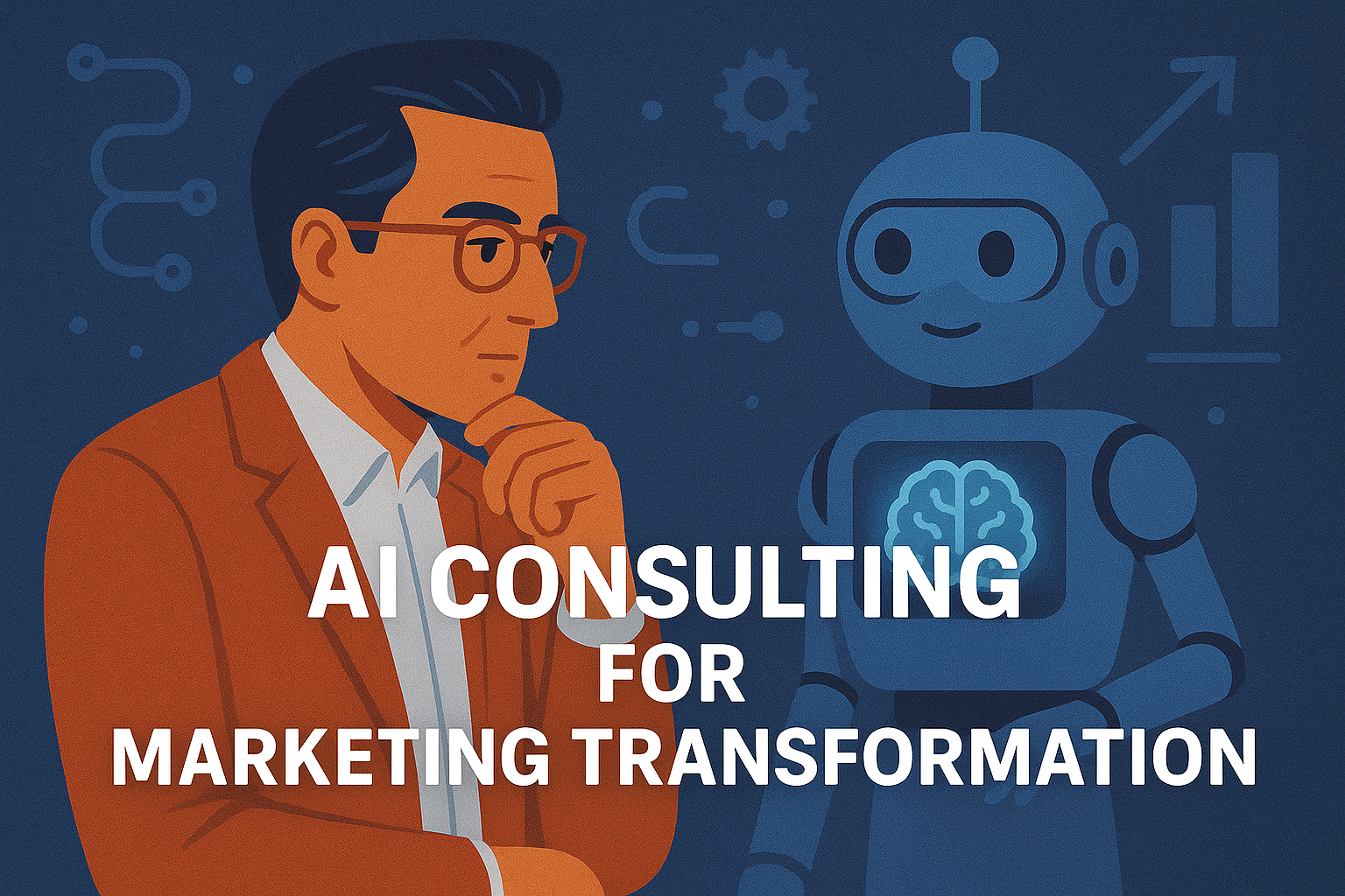 AI consulting for marketing transformation showing strategic planning, automation, and innovation visuals